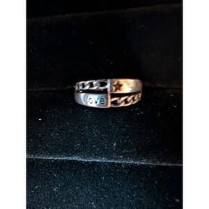 Size 7 Adjustable Silver Tone Love Star Chain Ring S925 Stamped Women